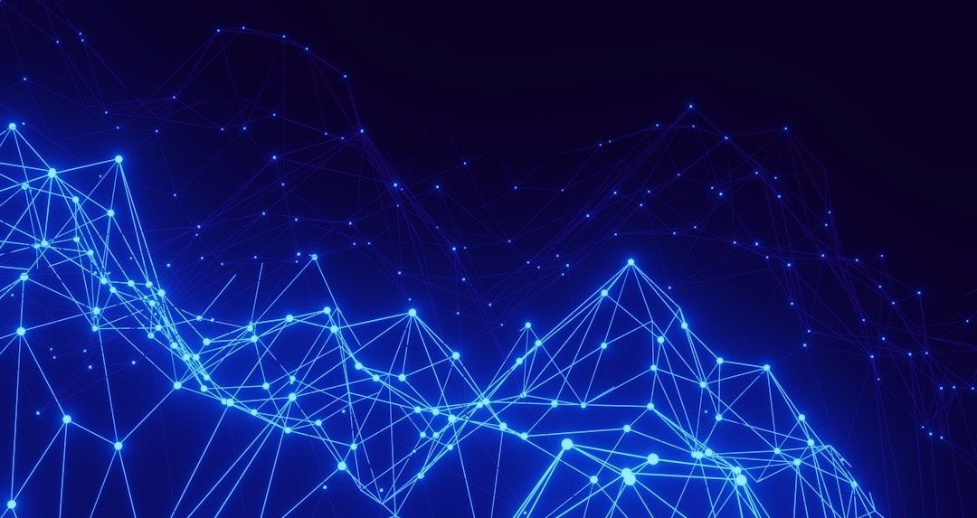 Blått nätverk av ljuspunkter som symboliserar digitala spår